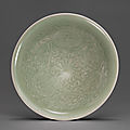 A moulded Yaozhou celadon bowl, Song dynasty (960-1279)