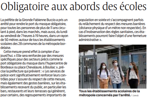 2020 08 29 SO Obligatoire au niveau des écoles