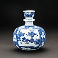 Chinese blue and white huqqa base made for the indian market, china, kangxi period (1662-1722)