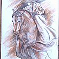 Saut à cheval - cavalière amazone dessin Ghislaine Letourneur - Jump on horseback Rider sidesaddle