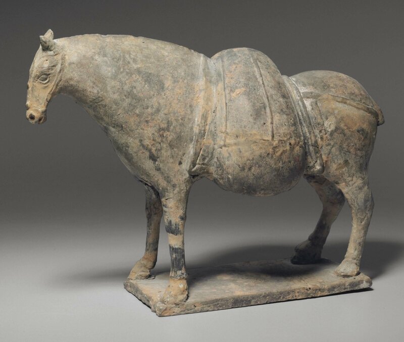 A grey pottery model of a pack horse, Northern Wei dynasty (AD 386-534)