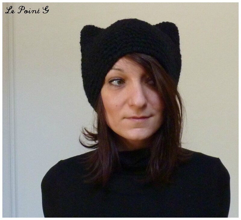 Bonnet de chat noir en tricot (Adultes & Enfants)