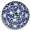 A rare reverse-decorated powder-blue 'gardenia' dish, mark and period of yongzheng (1723-1735)
