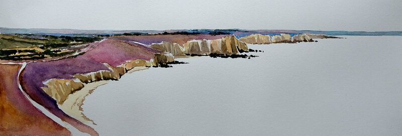 crozon vue depuis la pointe de dinan, aquarelle aout 2018
