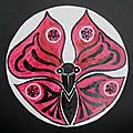 Papillon du Japon LaProf Peinture gouache noir blanc rouge