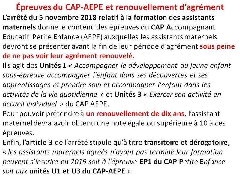 Epreuves du nouveau CAP et renouvellement d'agrément  Assistante