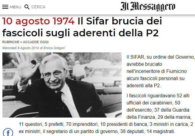 2020-12-05 19_34_09-10 agosto 1974 Il Sifar brucia dei fascicoli sugli aderenti della P2 - Opera