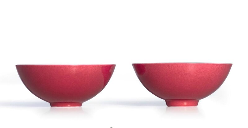 A rare pair of ruby-red glazed bowls, Marks and period of Yongzheng (1723-1735)