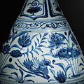 A rare and superbly painted blue and white ‘mandarin duck’ vase, yuhuchunping, yuan dynasty (1279-1368)