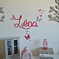 stickers prénom fillerose poudré rose fuchsia framboise gris papillons - décoration chambre bébé fille rose poudré rose fuchsia framboise gris