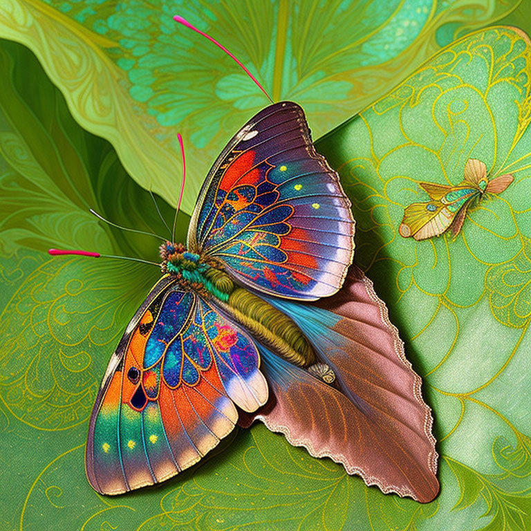 Papillon multicolore sur parcheminà la façon de Mucha