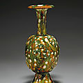 A rare sancai-glazed bottle vase, Tang dynasty (618-907)
