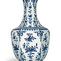 An exceptional large blue and white ‘sanduo’ hexagonal vase, qianlong six-character seal mark and of the period
