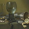 Willem claesz. heda, a still life of a roemer, an overturned roemer, a façon-de-venise wineglass, a silver beaker...