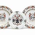 Three chinese export armorial dishes, circa 1720 and 1740