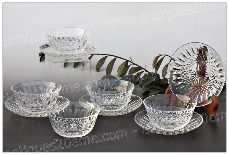 Antiques20ème, set coupe coupelle et soucoupe assiette cristal St Louis modèle Tommy, St.Louis crystal cup and saucer plate