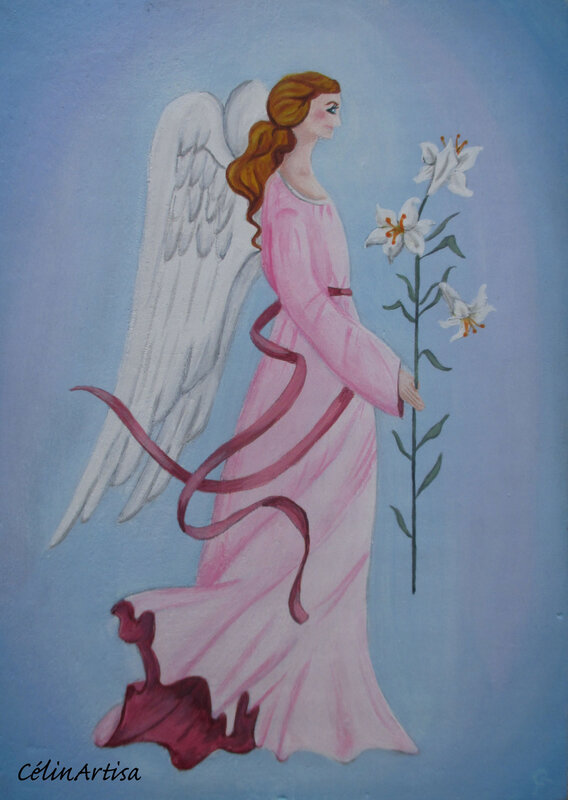 Ange au lys (acrylique sur bois)