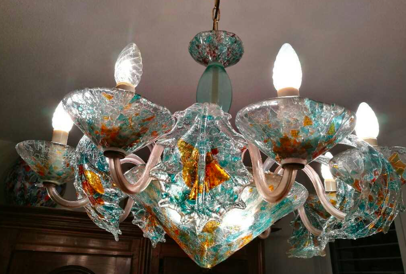 lustre ancien en verre de murano, attribué à venini - création