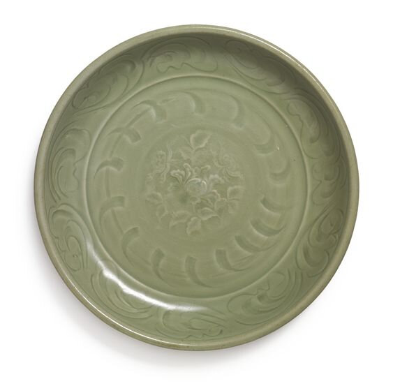A 'Longquan' celadon-glazed 'Peony' dish, Yuan-Ming dynasty (1279-1644)