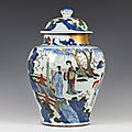 A large chinese wucai porcelain jar and cover, transitional period, mid-17th century
