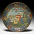 A cloisonné enamel dish decorated with daoist immortals, china, ming dynasty, 16th century