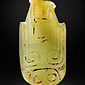A very rare green jade owl-shaped pendant, late shang-early western zhou dynasty (circa 12th-9th century bc)