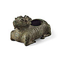 An inscribed bronze ram-form lamp, song - qing dynasty