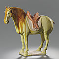 An amber and straw-glazed painted pottery figure of a horse, Tang dynasty (618-907)
