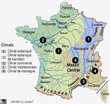 Carte des Zones climatiques en France