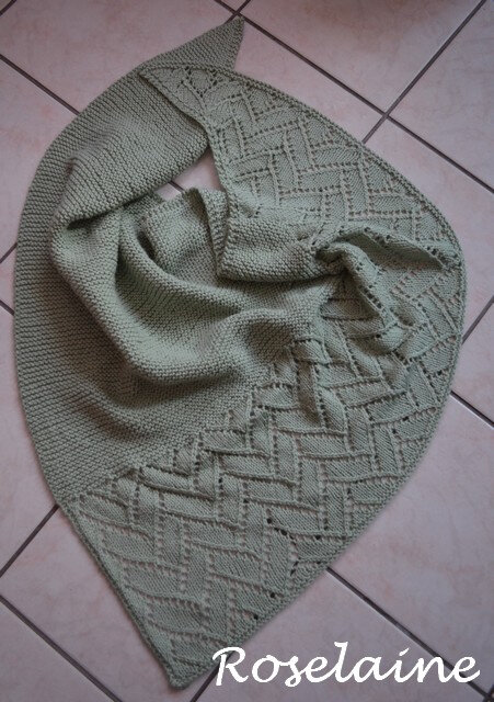 Roselaine asymmetrical lace knit shawl by Yarnspirations 2