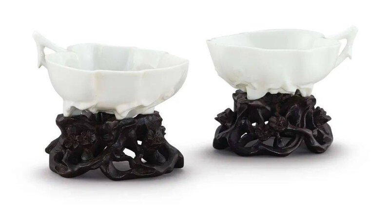 A pair of Dehua 'leaf' cups, 17th century