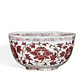 A large underglaze red ‘peony’ bowl, hongwu period, 1368-1398