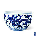 A small blue and white ‘dragon’ jardiniere, seal mark and period of qianlong (1736-1795)
