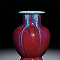 A flambé-glazed lobed vase, Daoguang incised six-character seal mark and of the period (1821-1850) 