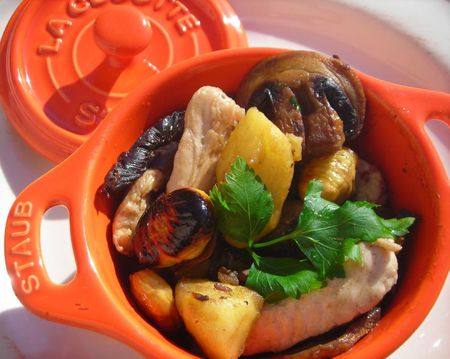 fricassée de dinde aux champignons, marrons et pommes (2)
