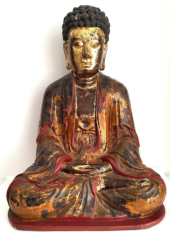 Buddha en méditation vêtu de la robe monastique, Bois laqué et doré, Vietnam, 19ème siècle