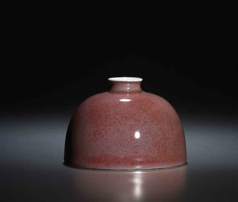 A fine peachbloom-glazed beehive waterpot, Kangxi six-character mark and of the period (1672-1722)