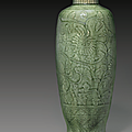 A carved longquan celadon baluster vase, early ming dynasty, 14th-15th century
