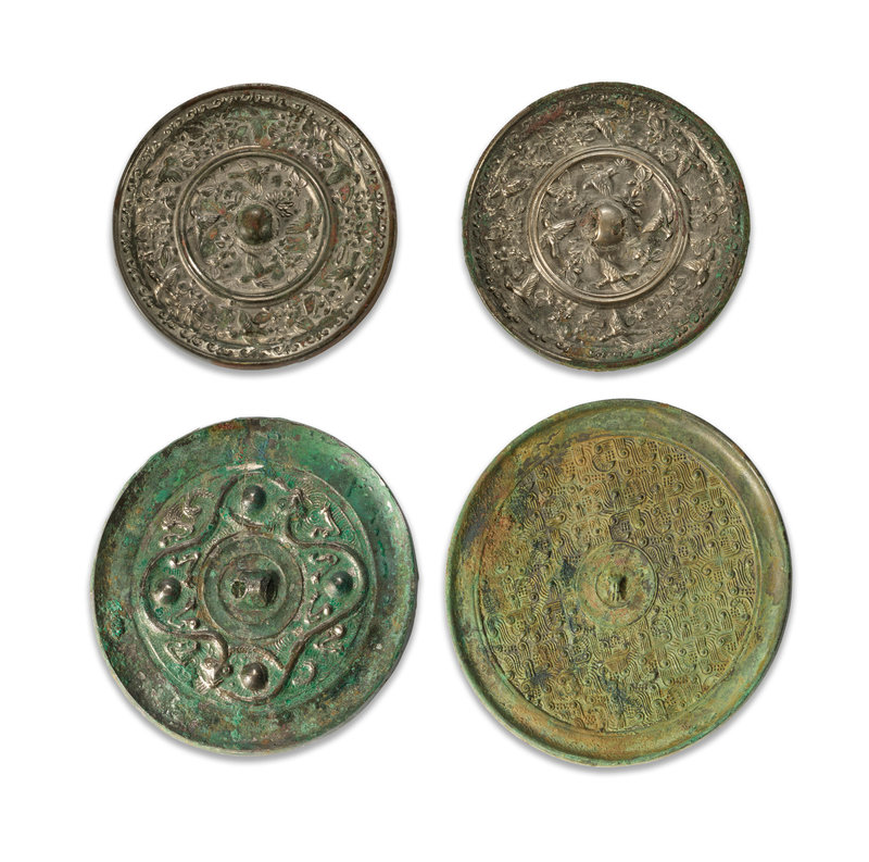 Four bronze circular mirrors, Warring States Period to Late Tang Dynasty