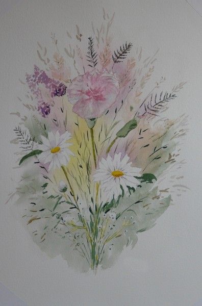 Bouquet De Fleurs Photo De Aquarelles Et Pastels Secs L