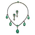 Collection of the duchesse de berry. emerald and diamond necklace and a pair of earrings, first half of the 19th century