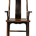 A lacquered jumu high yoke-back armchair, qing dynasty, 19th century