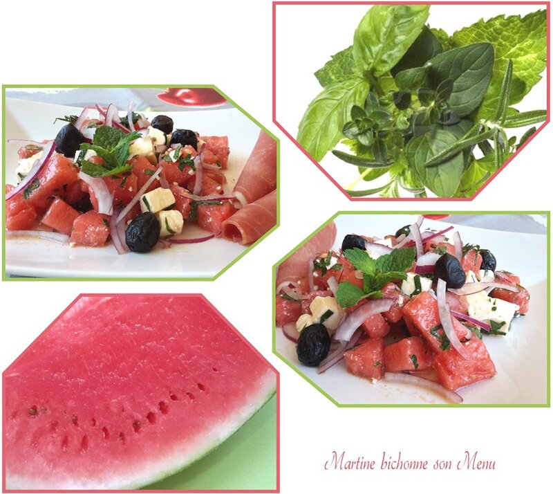 salade pastèque, feta et jamon sec salade pastèque, feta et jamon sec