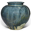 A superb blue-glazed pottery jar, Tang dynasty (618-907)