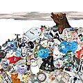 Ours dans les déchets Accumulation ordures plastique papier carton verre métal - Art recyclage - Bear in waste - Poartă în deşeuri