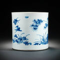 A blue and white cylindrical brushpot, bitong. chongzhen