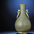 A rare longquan celadon pear-shaped vase, yuan dynasty, 14th century