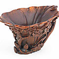 A rhinoceros horn 'flowers' libation cup, 17th-18th century