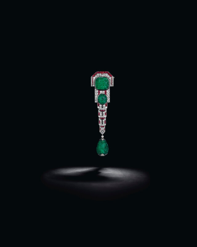 Corrente_Art Deco Carved Emerald, Diamond, Ruby and Onyx Brooch, Chaumet-art