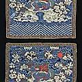 Rare paire de badges de rang militaire en soie tissée (kesi), buzi. chine, dynastie qing, xixème siècle
